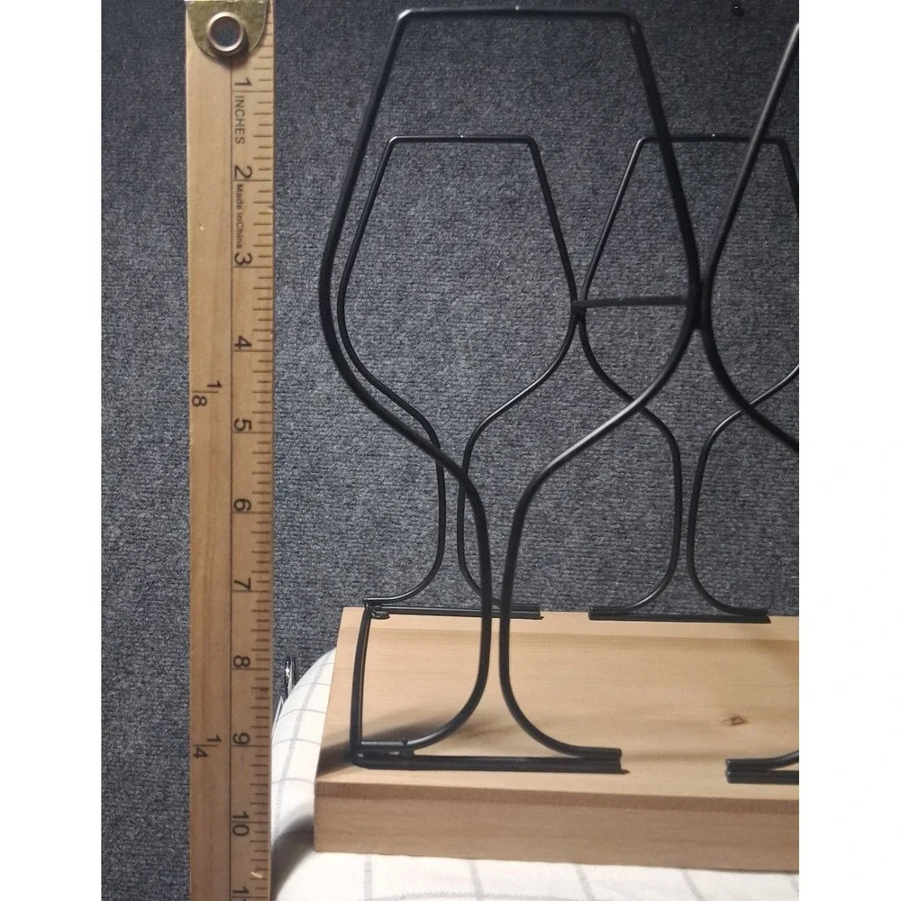 Modern Industrial 6 Bottle Wine‎ Rack Wood Base Black Metal Wire Frame 303839